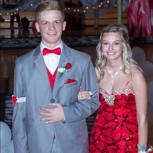 Red Strapless Prom Dress